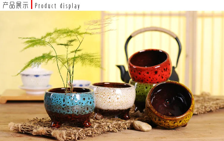 Ceramic green succulent flower pots Ceramic kiln-changed succulent plant flower pot crafts