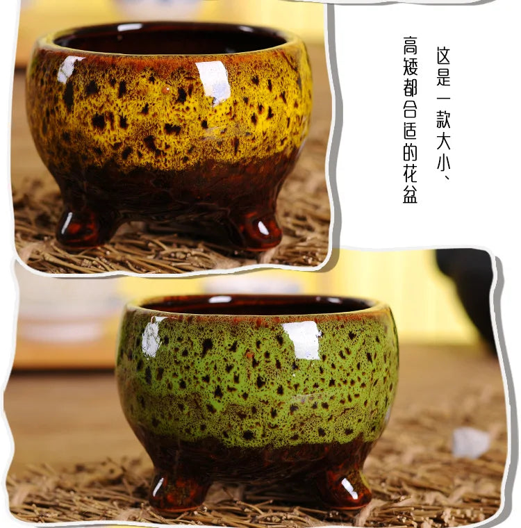 Ceramic green succulent flower pots Ceramic kiln-changed succulent plant flower pot crafts