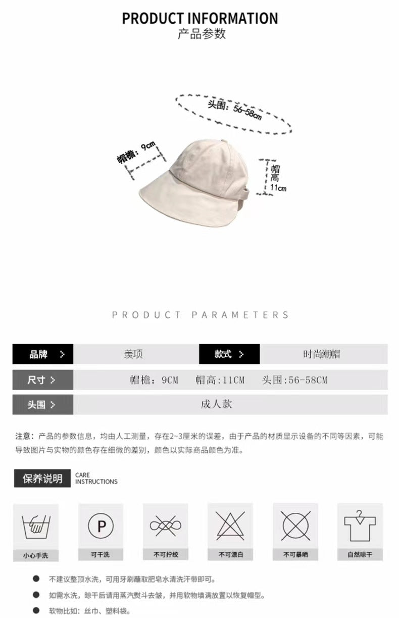 Women Summer Sunhat Cotton Ponytail Bucket Hat Outdoor Beach Adjustable Sun Visor Hats Solid Color Foldable Fisherman Cap