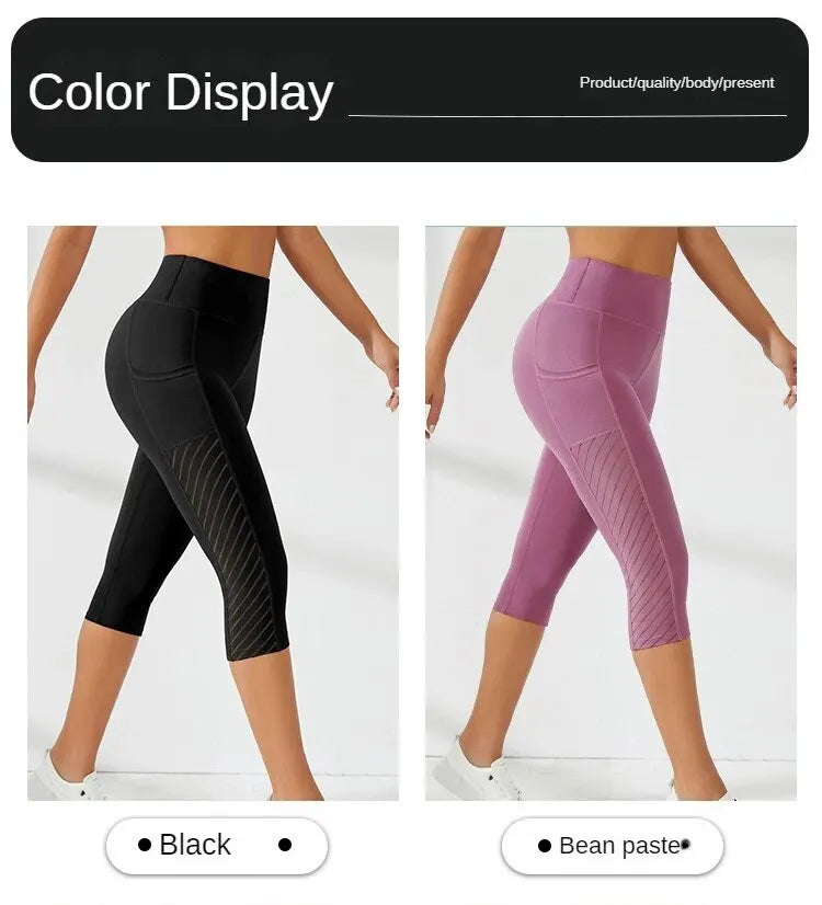 New Large Panel Pocket Design with High Waist, Hip Lift, Slimming Yoga Pants, Fitness Running Crop Pants