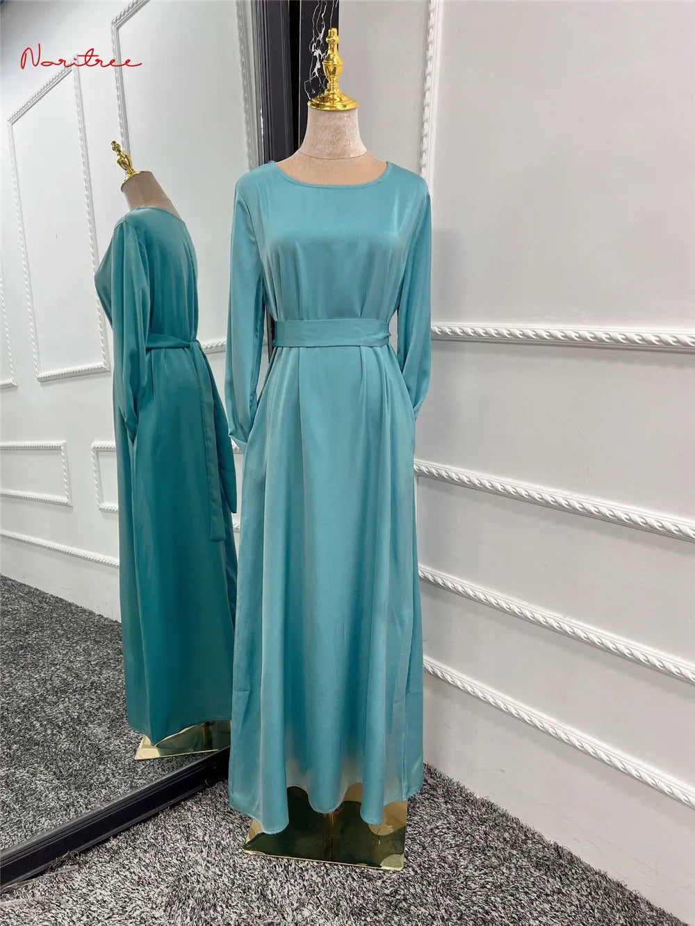 Fashion Satin Sliky Djellaba Muslim Dress Dubai Full Length Flare Sleeve Soft Shiny Abaya Dubai Turkey Muslim Islam Robe WY921