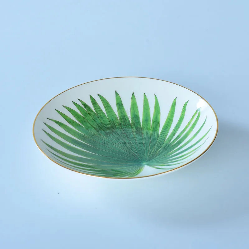 Single Green Leaf Tableware, Food Plates, Coffeeware, Teaware, Coffee Cup Saucers, Mug, Bowl, Dinner Plate, Tray, for Kitchen