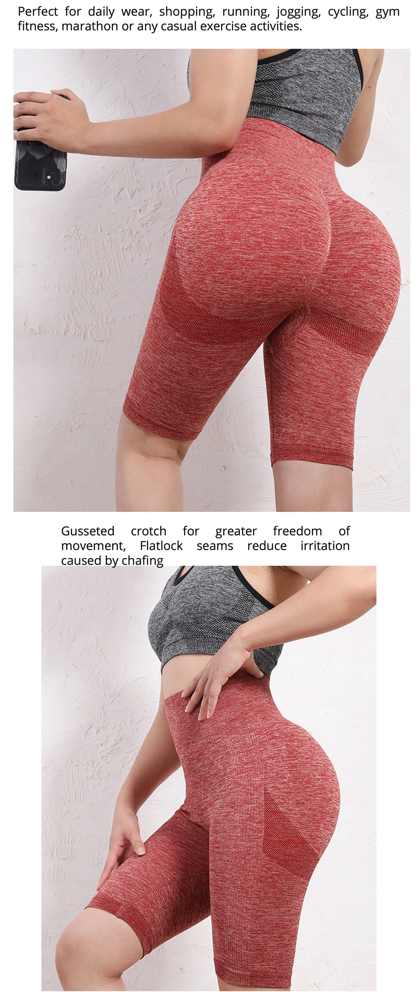 Women Elastic Yoga Shorts High Waist Tummy Control Ruched Booty Pants Seamless Butt Lifting Gym Workout Compression Tights