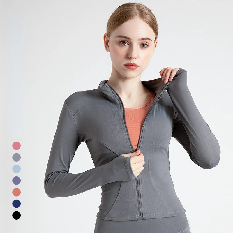 Long Sleeve Sports Jacket Women Zip Fitness Yoga Shirt Winter Warm Gym Top Activewear Running Coats Workout Clothes For Cycling