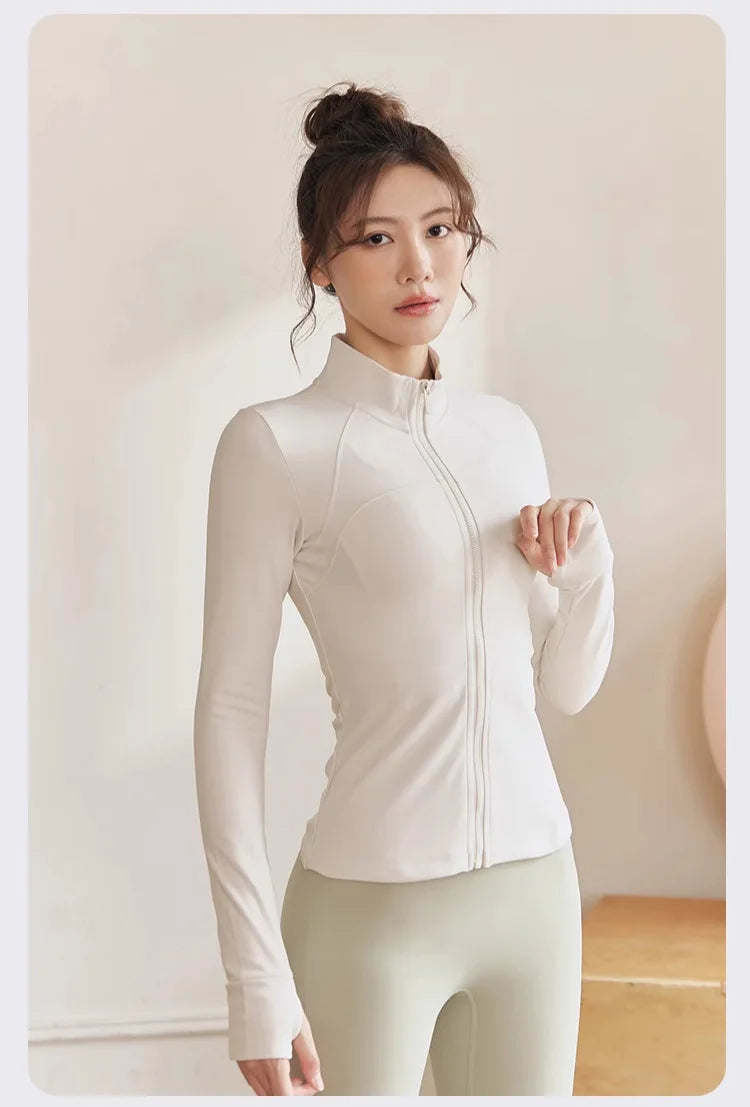 Women Zip Fitness Clothes Long Sleeve Sports Jacket Gym Clothes Woman Yoga Shirt Quick Dry Top Sunscreen Sportswear Yoga Clothes