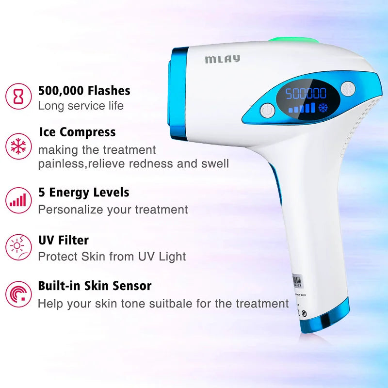 Mlay Laser Hair Removal Mlay T17 IPL Hair Removal ICE Cold Epilator 9999999 Flashes Face Intelligent Skin Color Recognition