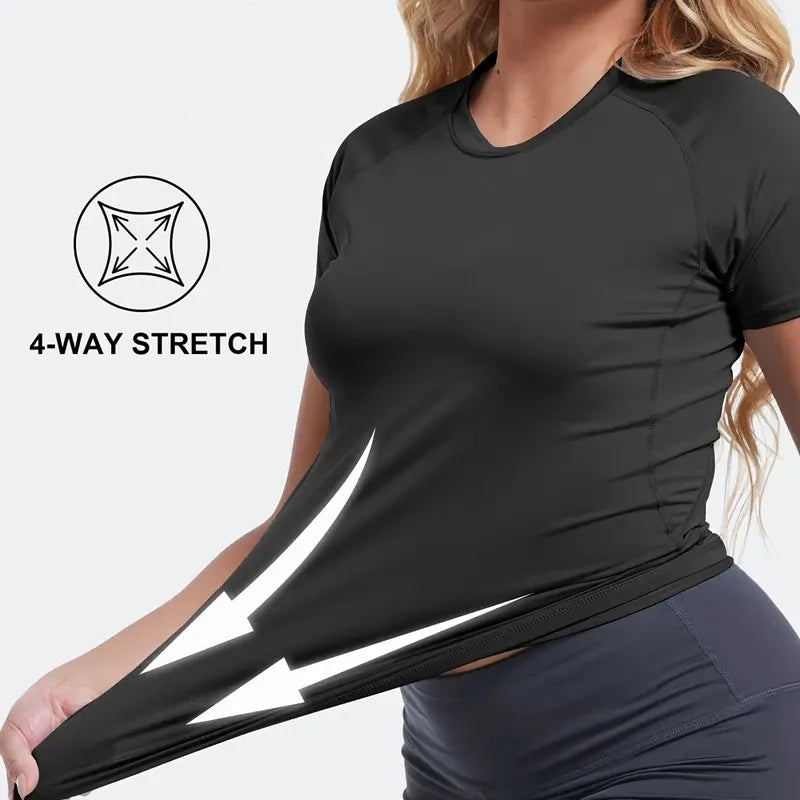 Women's Compression Shirt Short Sleeve Athletic Yoga Running T-Shirt Summer Gym Workout Quick Dry Stretchy Tees Tops Baselayer