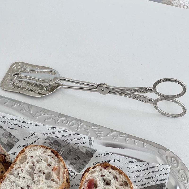 Stainless Steel Cake Tongs Pastry Tong Cookie Clip Bread Clips Bake Barbecue Clamp Cake Topper Food Clips For Home Kitchen