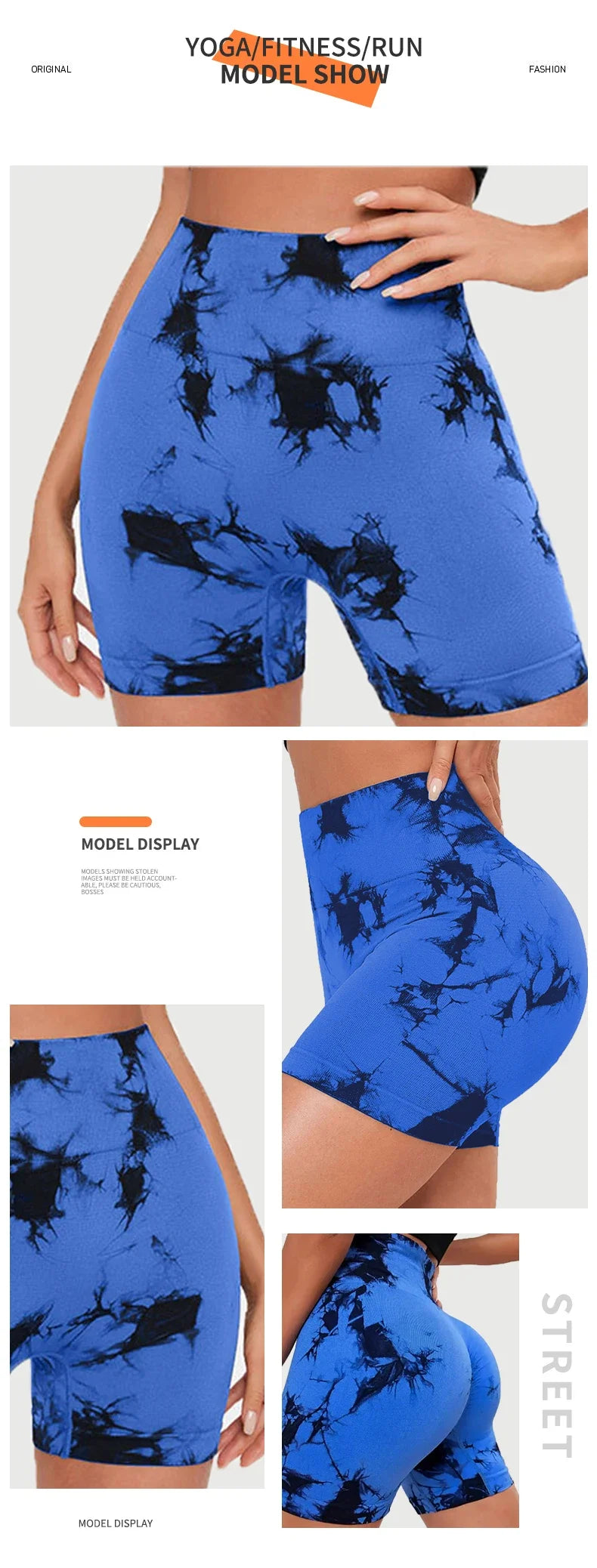 Calças esportivas sem costura Tie Dye para mulheres, apertadas, sexy Yoga Fitness Shorts, cintura alta, elevação do quadril