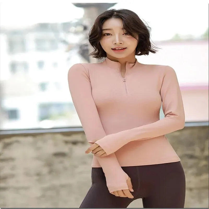 Spring and Summer Women Half Zipper Casual Fitness Wear Long Sleeve Blazer Running Speed Dry Yoga Wear Women