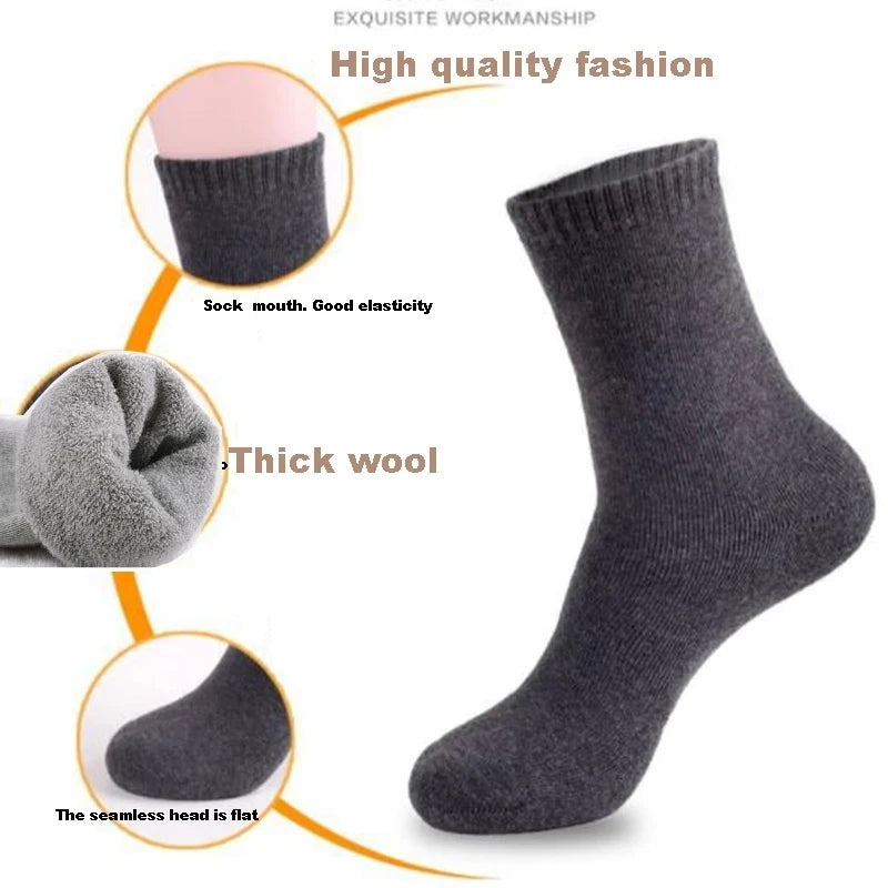 5 Pairs Winter Warm Men’s Socks Wool Male Women Socks Super Thicker Solid Socks Wool Socks Against Cold Snow Terry Socks