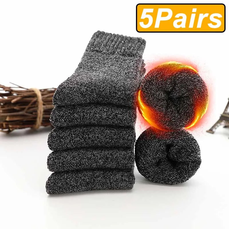 5 Pairs Winter Warm Men’s Socks Wool Male Women Socks Super Thicker Solid Socks Wool Socks Against Cold Snow Terry Socks