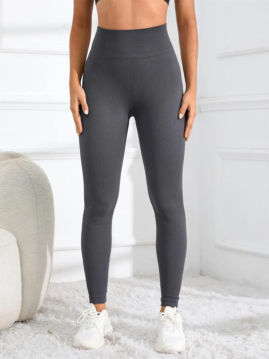 High Waisted Seamless Yoga Leggings, Ribbed Sportswear Tights, Fitness Apparel for Women, Gym and Casual Wear For Fall & Winter