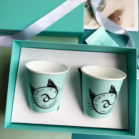 The New T Home Classic Blue Bone Porcelain Pair Cup Ceramic Cup Water Cup Paper Cup Mug Drinking Cup Mouth Cup Gift Box Set