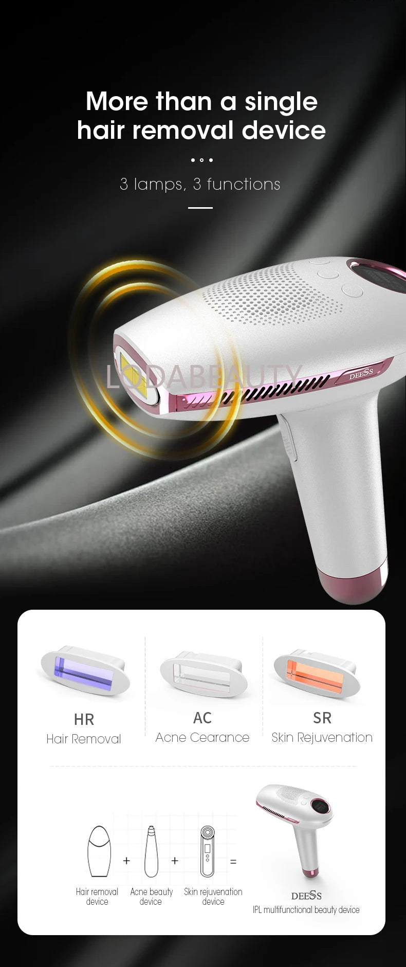 DEESS GP591 IPL Laser Hair Removal Device - Painless, Ice Cool, Unlimited Flashes for Face & Body At Home