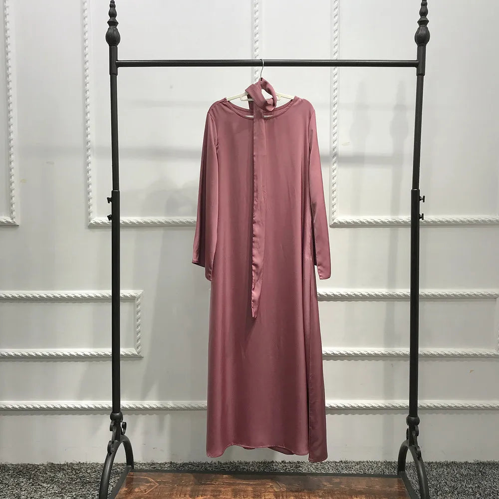 Fashion Satin Sliky Djellaba Muslim Dress Dubai Full Length Flare Sleeve Soft Shiny Abaya Dubai Turkey Muslim Islam Robe WY921