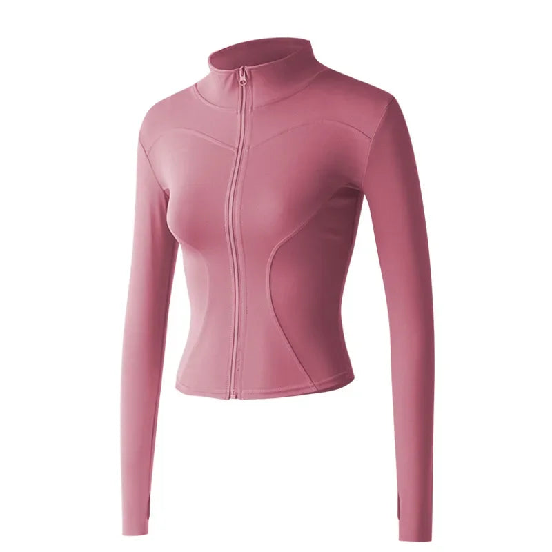 Women Zip Fitness Clothes Long Sleeve Sports Jacket with Pockets Yoga Shirt Quick Dry Gym Top Sunscreen Sportswear Running Coats