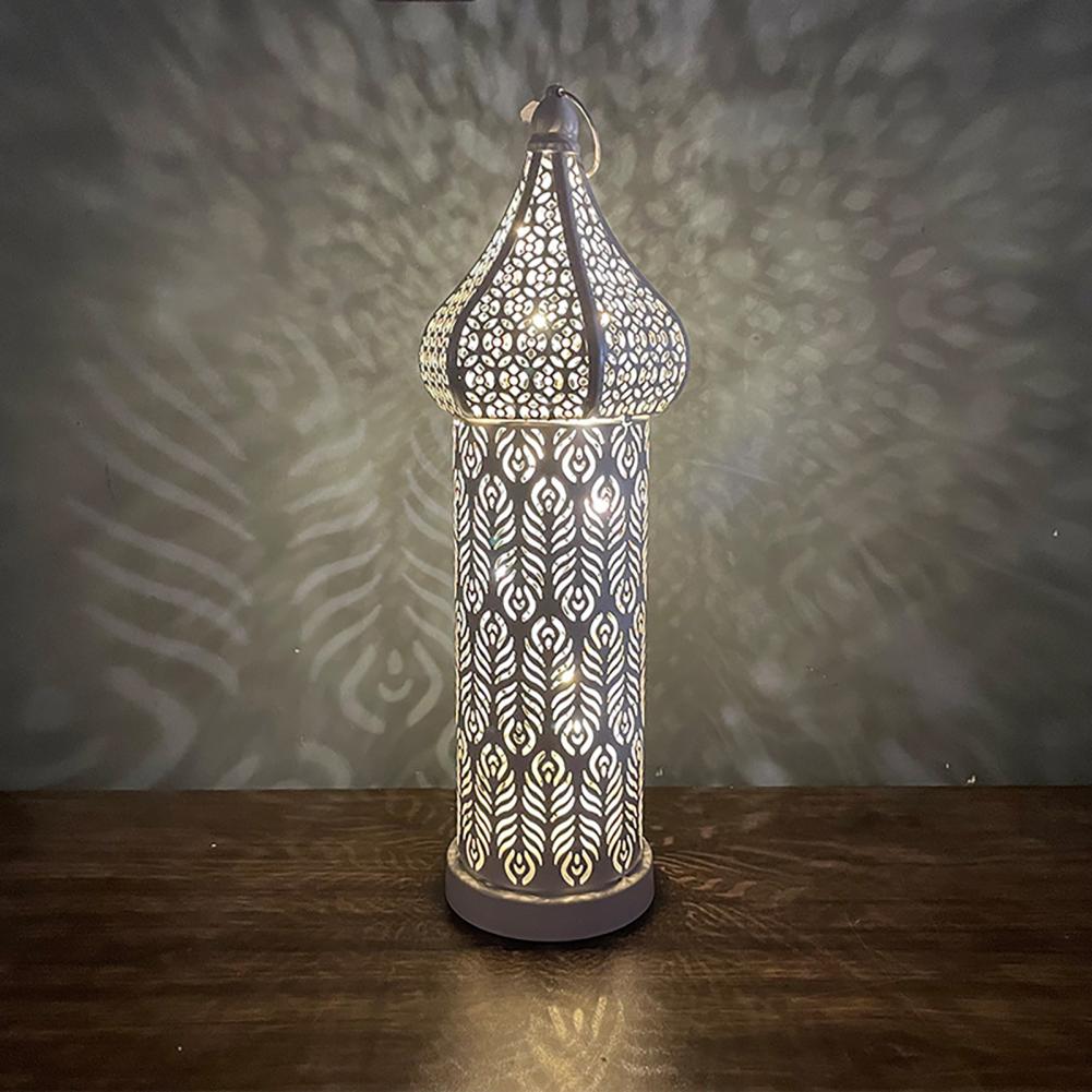 New Moroccan White Hollow Led Wind Lamp Wrought Iron Lantern Home Bedroom Living Room Atmospheres Decorative Lamp Ornaments