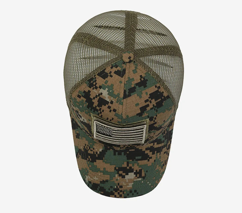 Men American Flag Camouflage Baseball Cap Male Outdoor Breathable Tactics Mountaineering Peaked Hat Adjustable Stylish Casquette