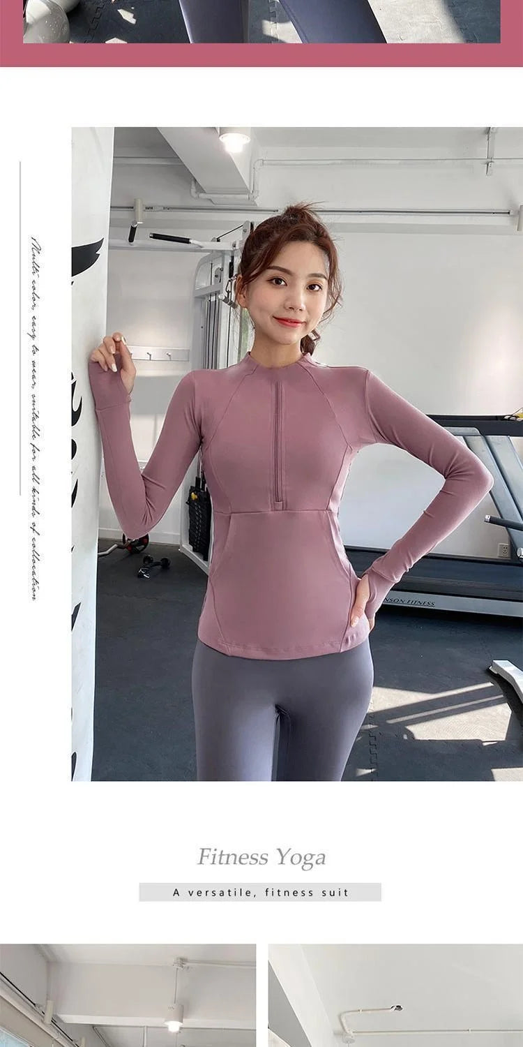 Fitness Sports Jacket Women's Zipper Long-sleeved Stand-up Jacket Quick-drying Training Yoga Clothes Summer Breathable Top