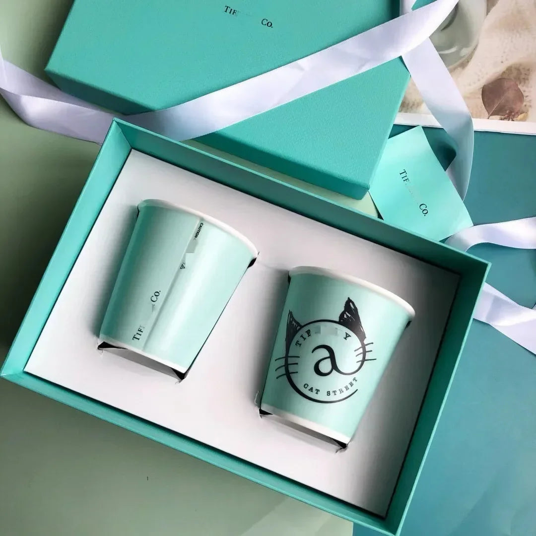 The New Ceramic Cup Water Cup T Home Classic Blue Bone Porcelain Pair Cup Paper Cup Mug Drinking Cup Mouth Cup Gift Box Set