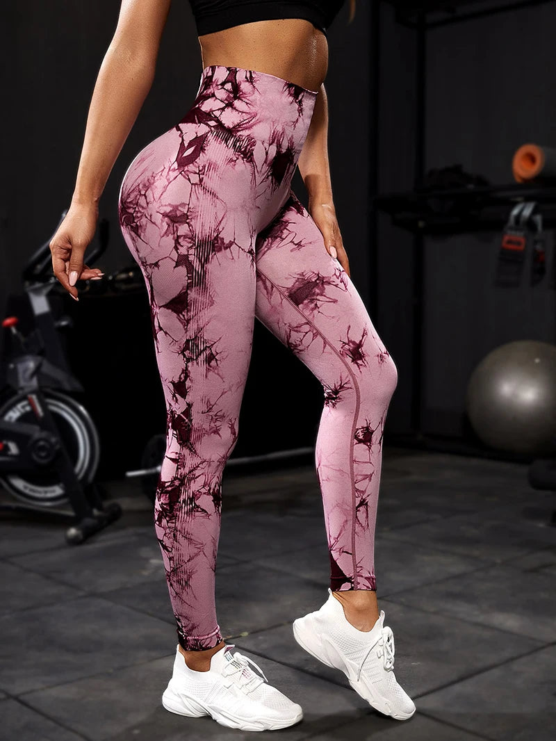 WAREBALL New Tie Dye Yoga Pants Gym Leggings Women Seamless High Waist Push Up Sport Tights Fitness Workout Leggins