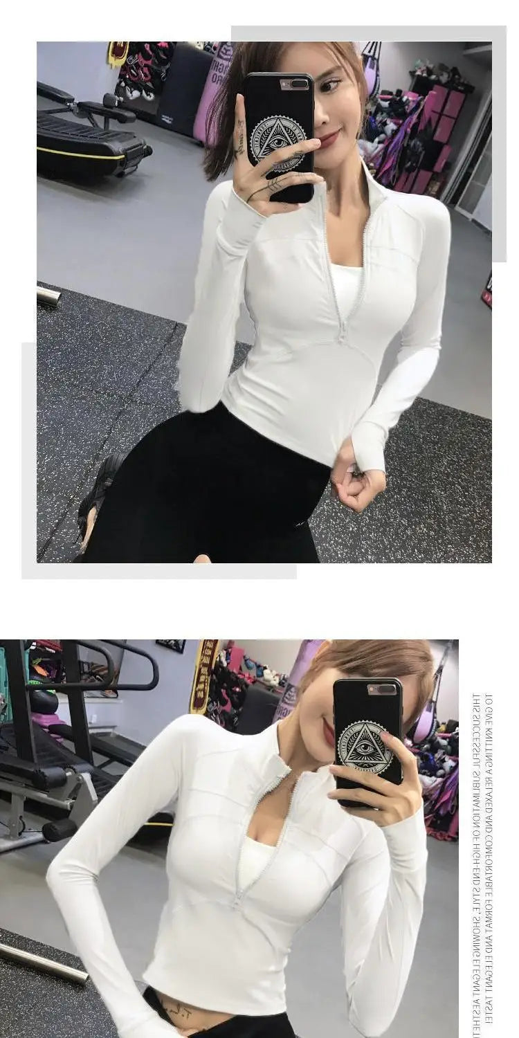 Fitness Sports Jacket Women's Zipper Long-sleeved Stand-up Jacket Quick-drying Training Yoga Clothes Summer Breathable Top