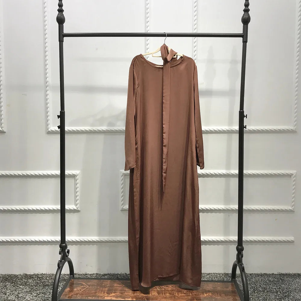 Fashion Satin Sliky Djellaba Muslim Dress Dubai Full Length Flare Sleeve Soft Shiny Abaya Dubai Turkey Muslim Islam Robe WY921