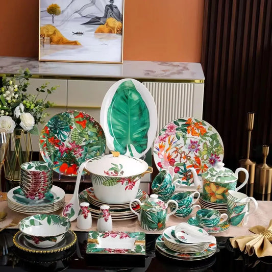 Single Green Leaf Tableware, Food Plates, Coffeeware, Teaware, Coffee Cup Saucers, Mug, Bowl, Dinner Plate, Tray, for Kitchen