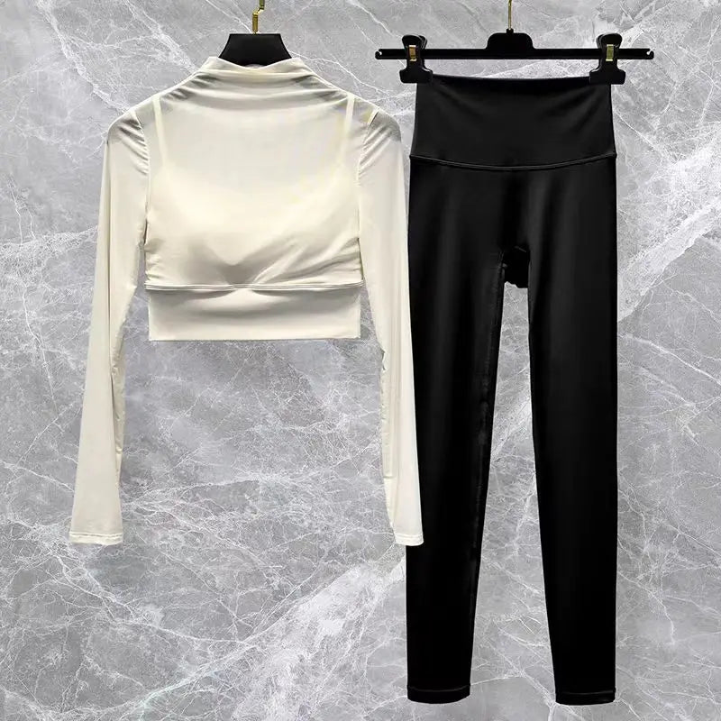 2pcs Women Seamless Yoga Set Workout Clothes Long Sleeve Gym Crop Top High Waist Leggings Fitness Sports Wear Sport Suit Gymwear