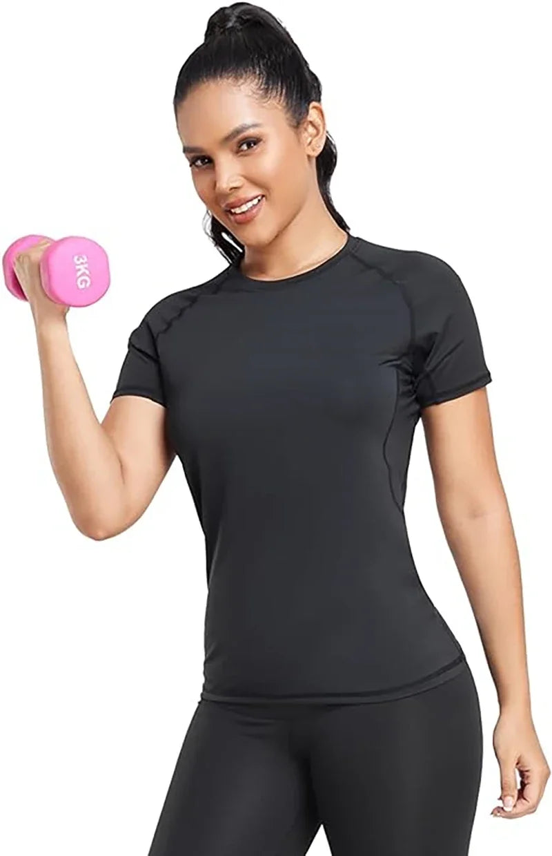 Women's Compression Shirt Short Sleeve Athletic Yoga Running T-Shirt Summer Gym Workout Quick Dry Stretchy Tees Tops Baselayer