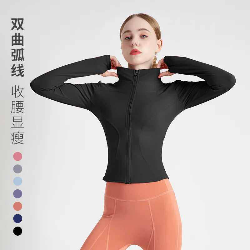 Long Sleeve Sports Jacket Women Zip Fitness Yoga Shirt Winter Warm Gym Top Activewear Running Coats Workout Clothes For Cycling