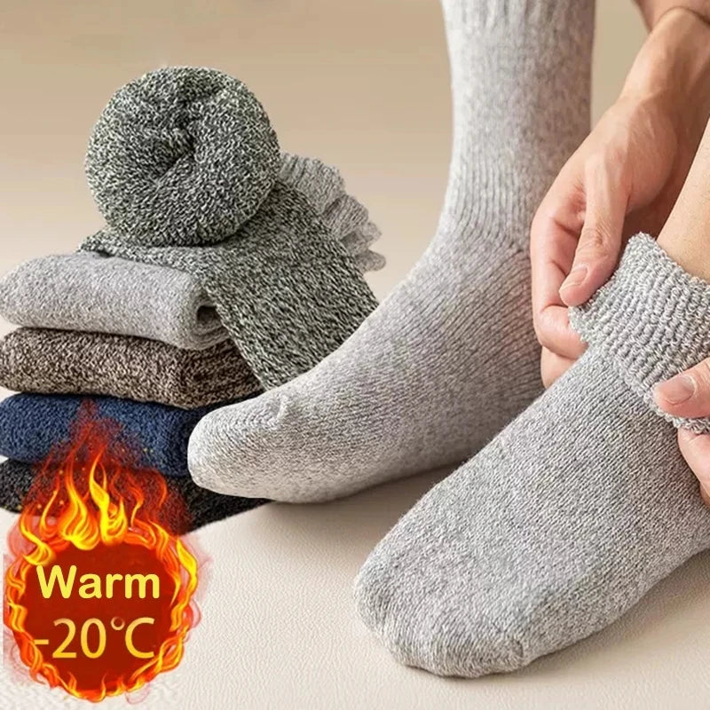 5 Pairs Winter Warm Men’s Socks Wool Male Women Socks Super Thicker Solid Socks Wool Socks Against Cold Snow Terry Socks