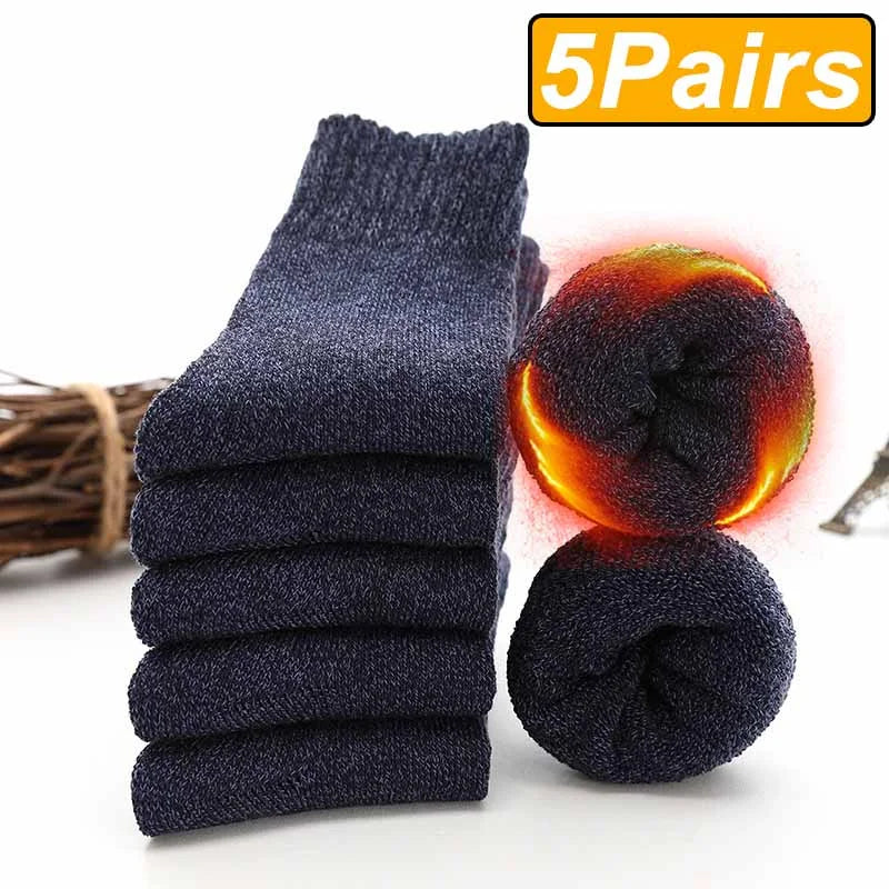 5 Pairs Winter Warm Men’s Socks Wool Male Women Socks Super Thicker Solid Socks Wool Socks Against Cold Snow Terry Socks