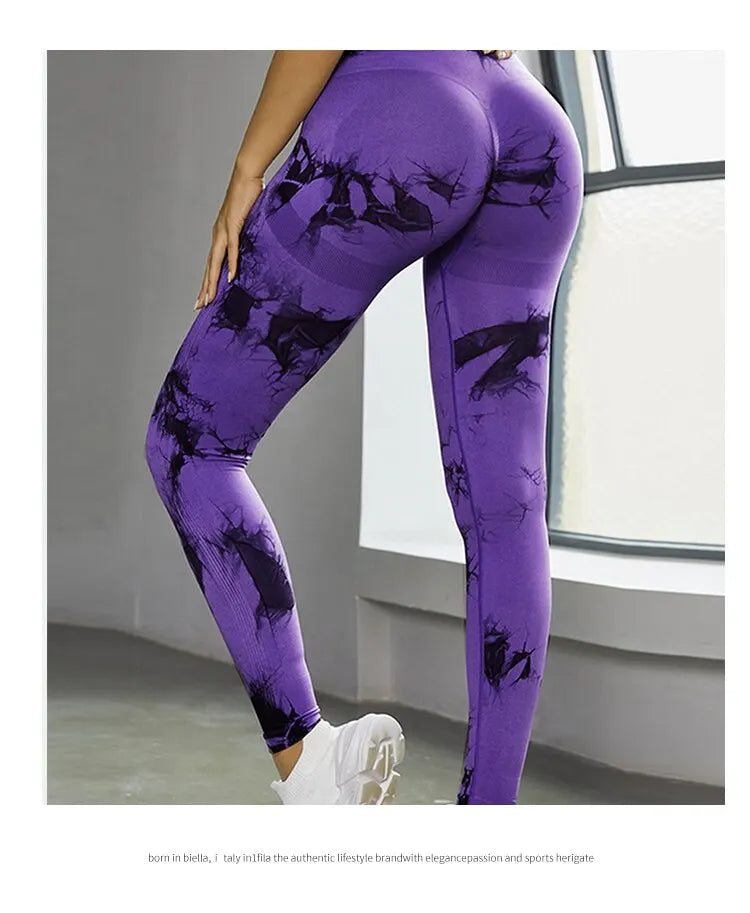 Tie Dye Seamless Leggings for Women High Waist Yoga Pants, Scrunch Butt Lifting Elastic Tights