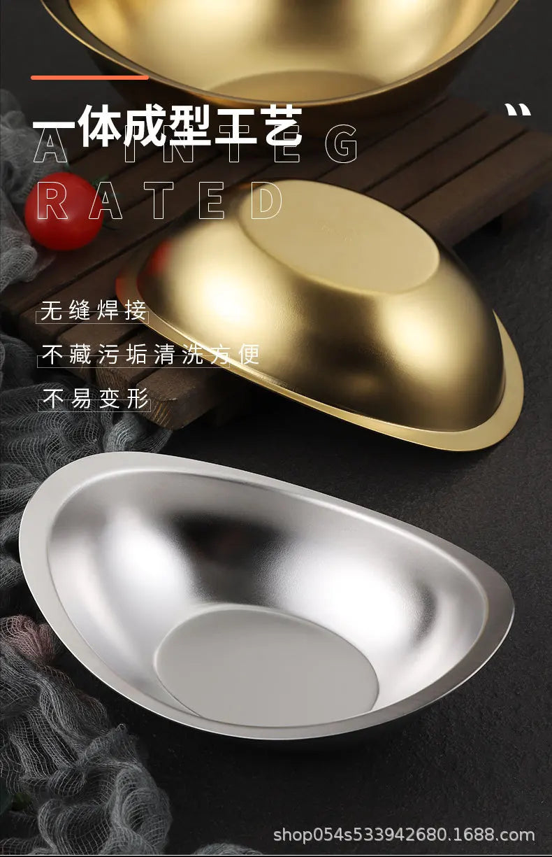 304 stainless steel golden ingot bowl Korean salad bowl commercial dessert snack bowl Korean cuisine tableware