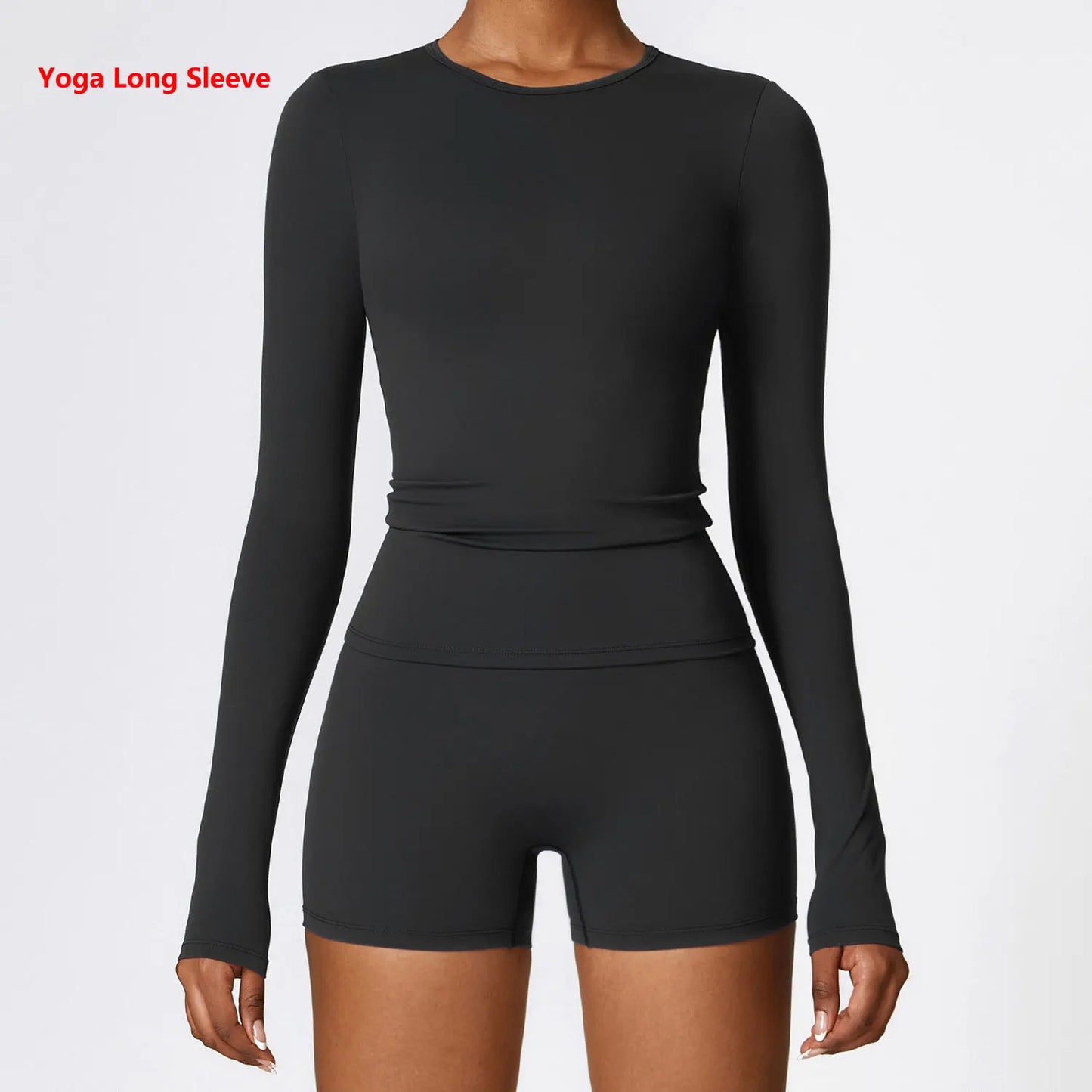 Women Yoga T-shirts Solid Sports Top Long Sleeve Gym Workout Running Shirts Sexy Exposed Navel Quick Dry Fitness Gym Sport Wear