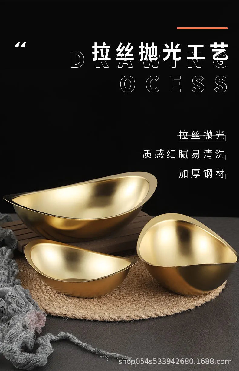 304 stainless steel golden ingot bowl Korean salad bowl commercial dessert snack bowl Korean cuisine tableware