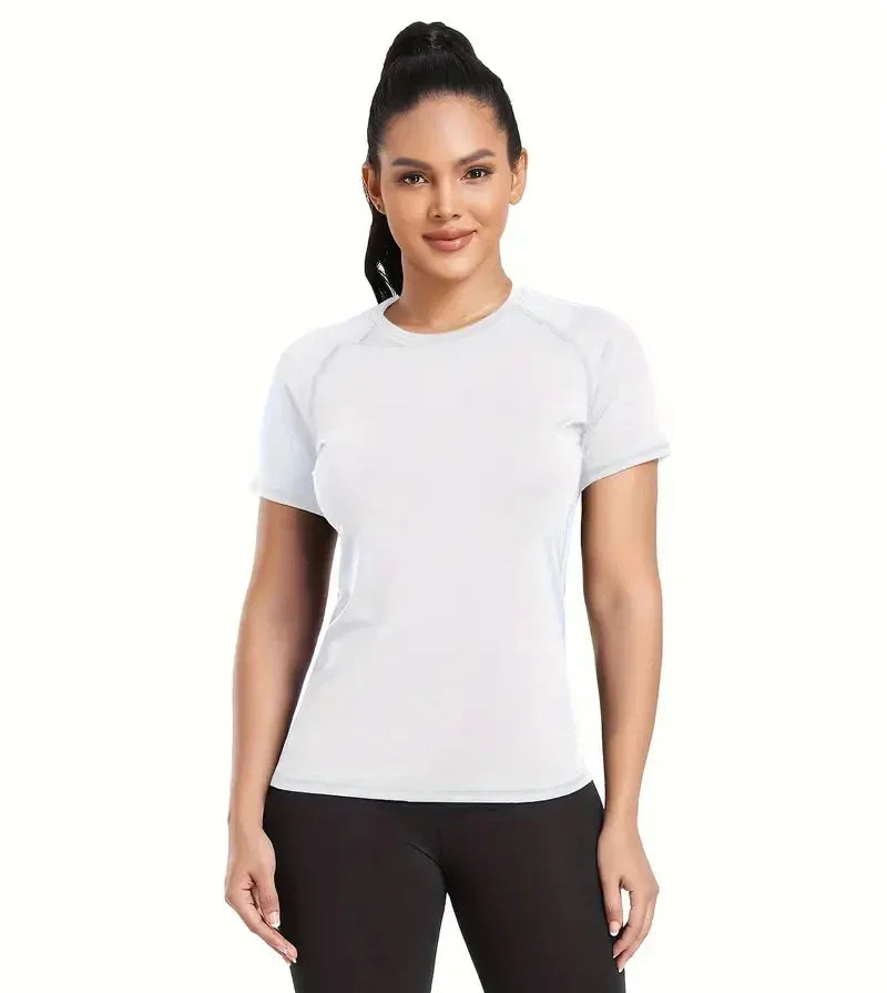 Women's Compression Shirt Short Sleeve Athletic Yoga Running T-Shirt Summer Gym Workout Quick Dry Stretchy Tees Tops Baselayer