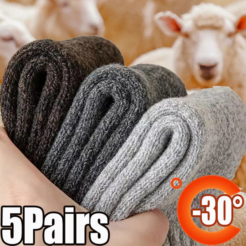 5 Pairs Winter Warm Men’s Socks Wool Male Women Socks Super Thicker Solid Socks Wool Socks Against Cold Snow Terry Socks