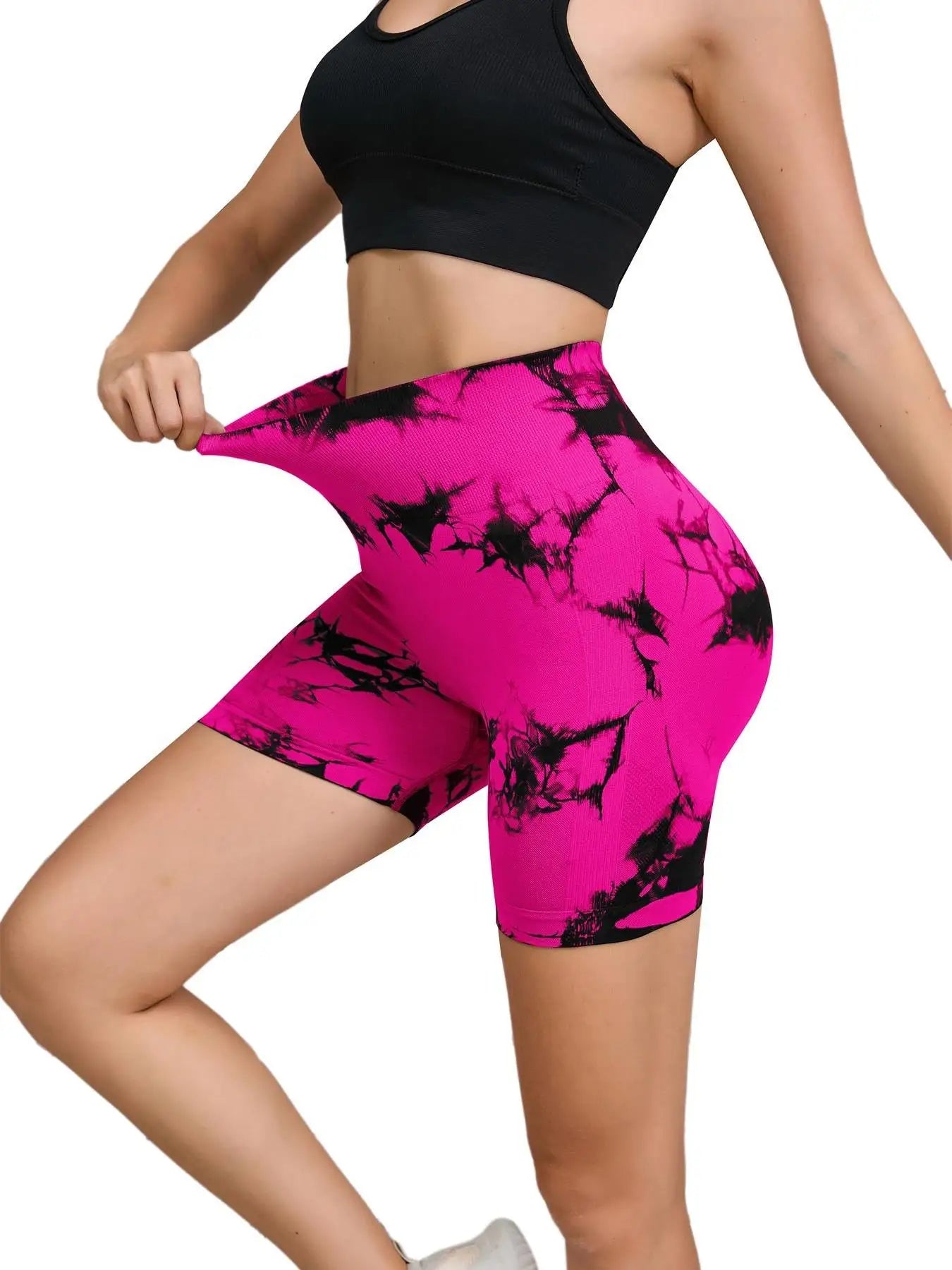 Tie Dyed Seamless Fitness Pants Women's High Waist and Hip Lifting Sports Tight Shorts Running Sexy Peach Fitness Yoga Shorts