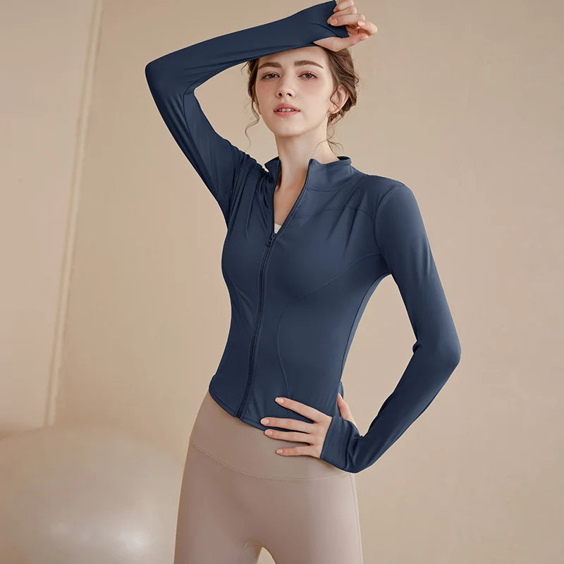 GymHUB Zip Fitness Long Sleeve Sports Jacket Yoga Shirt Quick Dry Gym Top Sunscreen Sportswear Running Coats