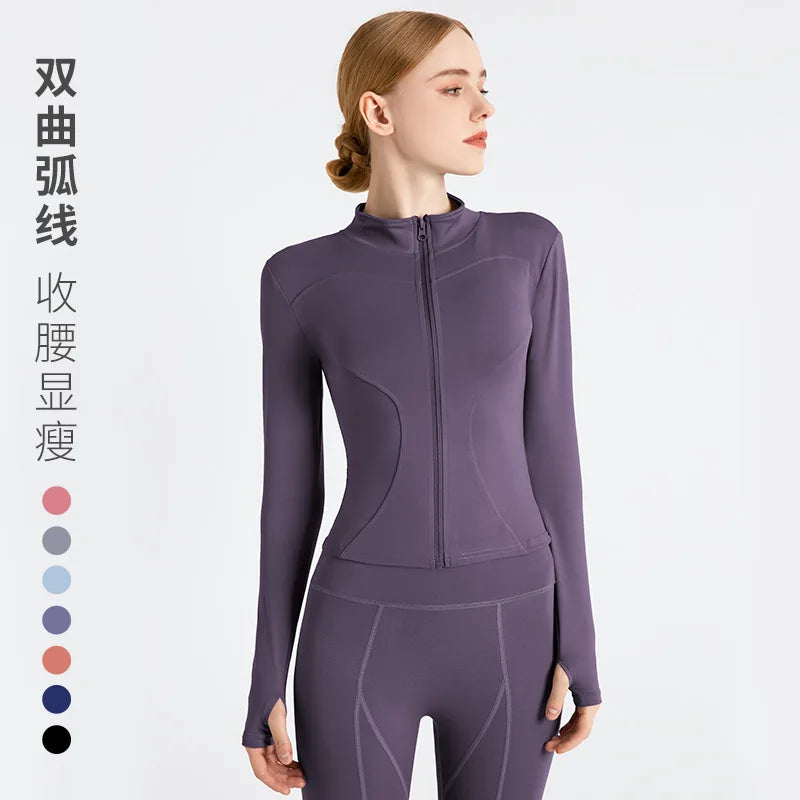 Long Sleeve Sports Jacket Women Zip Fitness Yoga Shirt Winter Warm Gym Top Activewear Running Coats Workout Clothes For Cycling