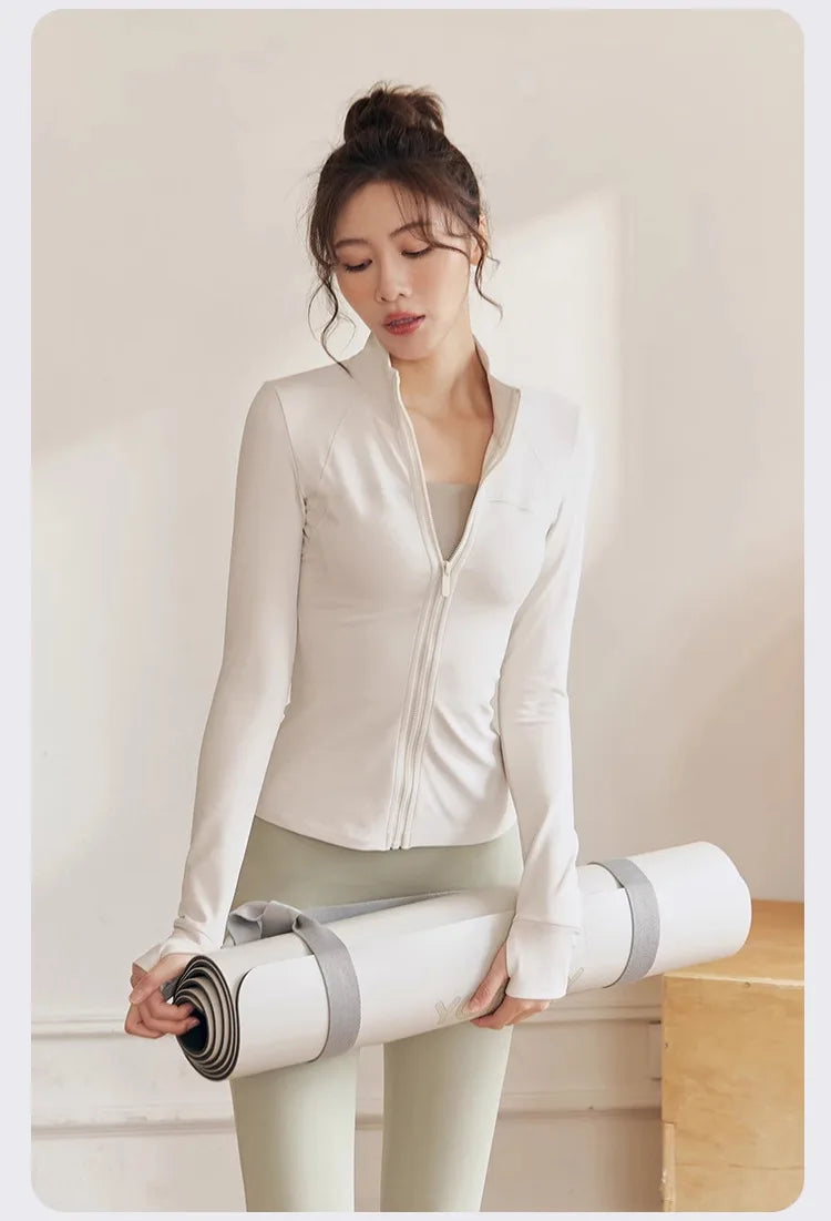 Women Zip Fitness Clothes Long Sleeve Sports Jacket Gym Clothes Woman Yoga Shirt Quick Dry Top Sunscreen Sportswear Yoga Clothes