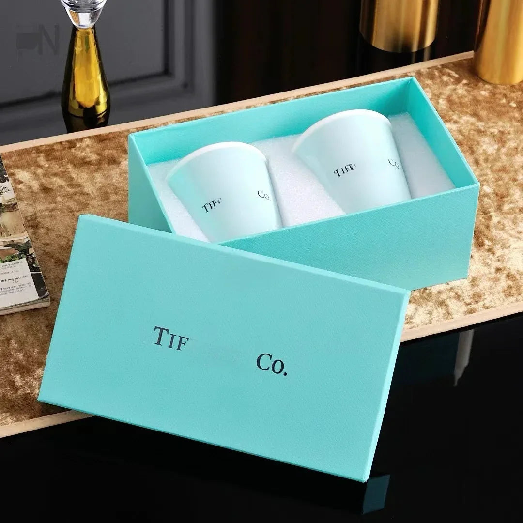 The New T Home Classic Blue Bone Porcelain Pair Cup Ceramic Cup Water Cup Paper Cup Mug Drinking Cup Mouth Cup Gift Box Set