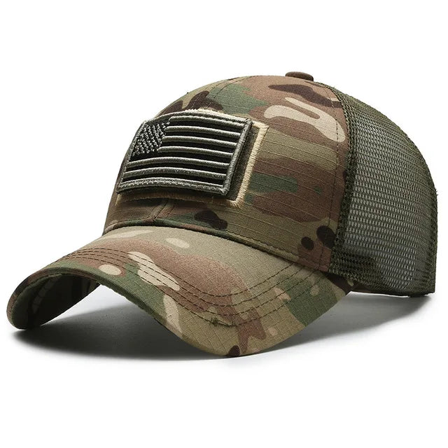 Men American Flag Camouflage Baseball Cap Male Outdoor Breathable Tactics Mountaineering Peaked Hat Adjustable Stylish Casquette