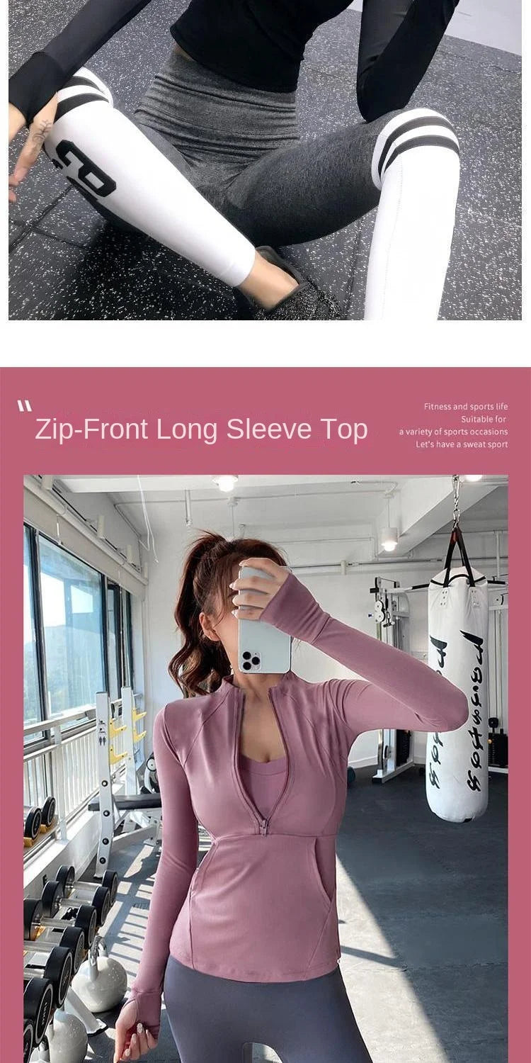 Fitness Sports Jacket Women's Zipper Long-sleeved Stand-up Jacket Quick-drying Training Yoga Clothes Summer Breathable Top