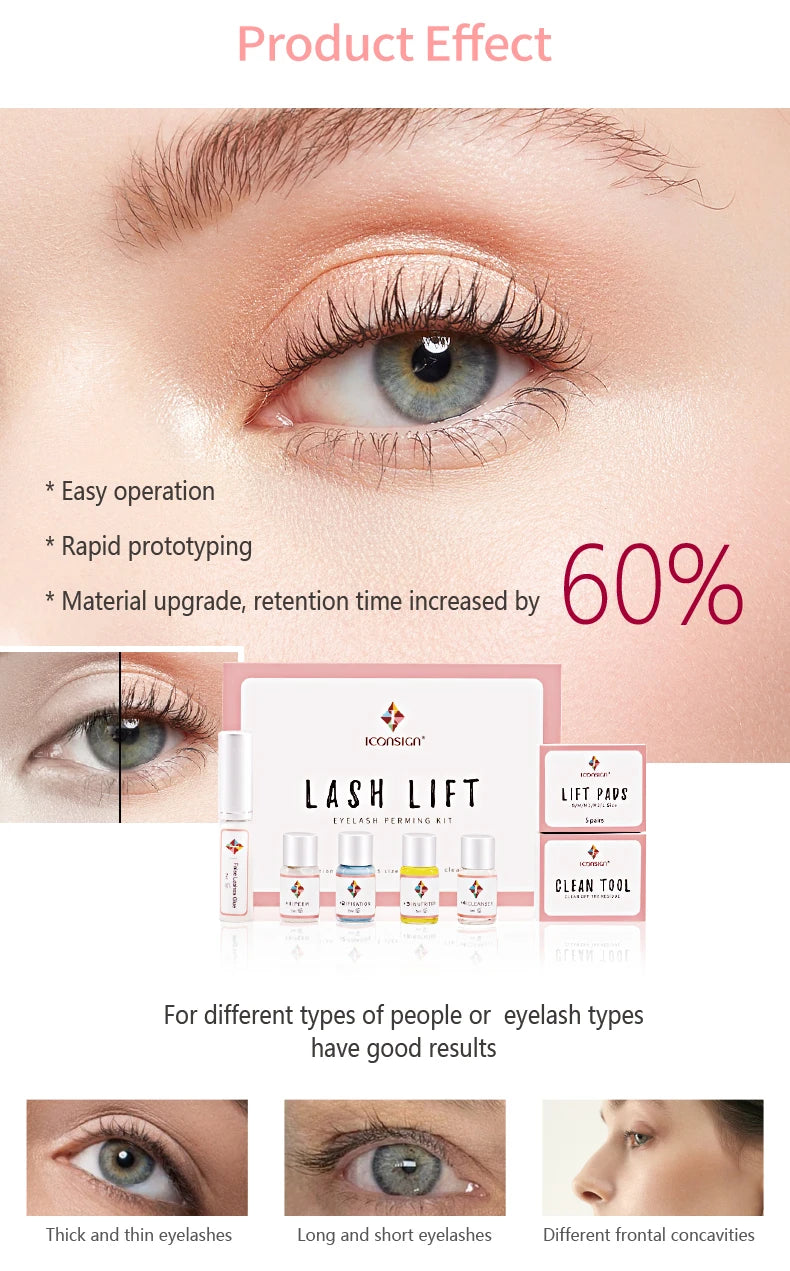 ICONSIGN Lash Lift Kit Keratin Eyelash Perm Set Lifting Eyelash Lasting Curled 6 to 8 Weeks Eyelash Makeup Salon Beauty