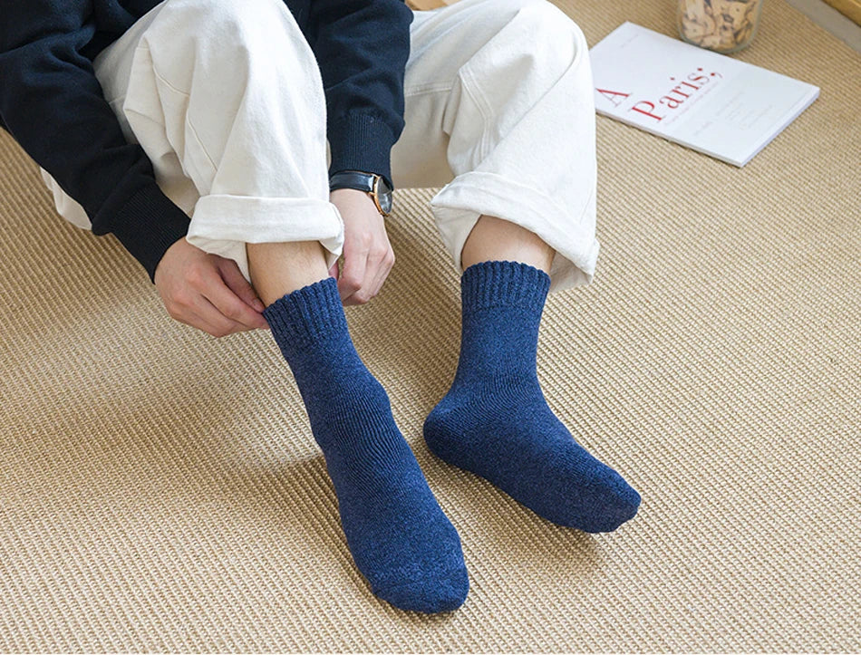 5 Pairs Winter Warm Men’s Socks Wool Male Women Socks Super Thicker Solid Socks Wool Socks Against Cold Snow Terry Socks