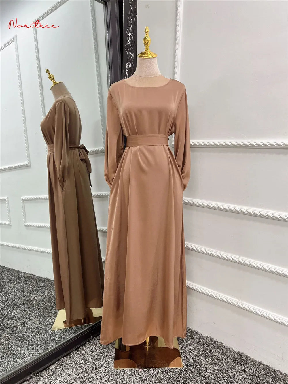 Fashion Satin Sliky Djellaba Muslim Dress Dubai Full Length Flare Sleeve Soft Shiny Abaya Dubai Turkey Muslim Islam Robe WY921